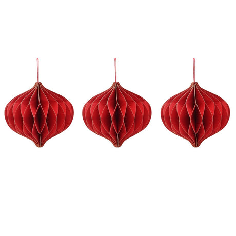 Set of 3 Gold Edged Paper Christmas Tree Decorations 9cm - Red