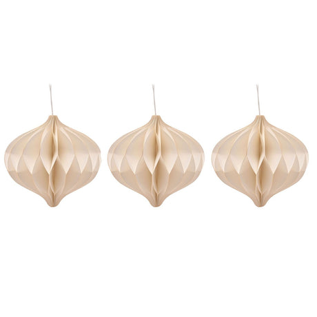 Set of 3 Gold Edge Paper Christmas Tree Decorations 9cm - White