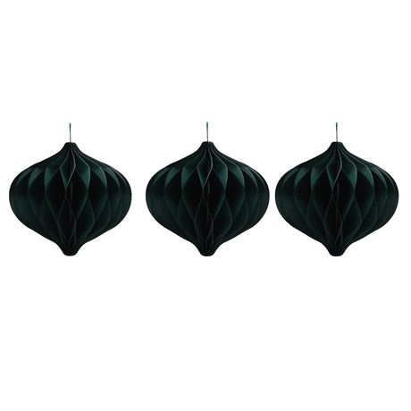 Set of 3 Paper Bauble Christmas Tree Decorations 12cm - Green