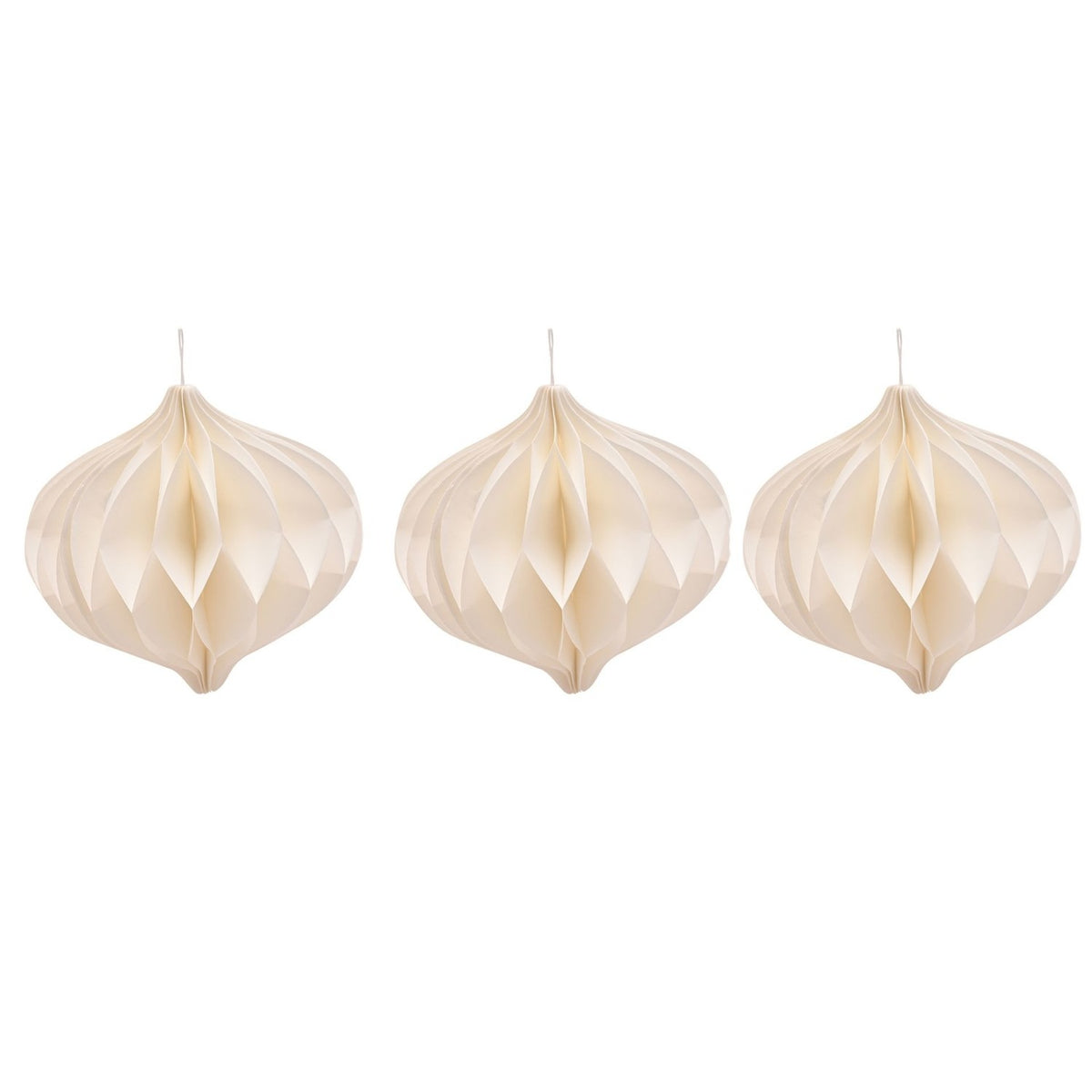 Set of 3 Paper Bauble Christmas Tree Decorations 12cm - White