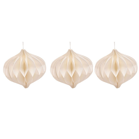 Set of 3 Paper Bauble Christmas Tree Decorations 12cm - White