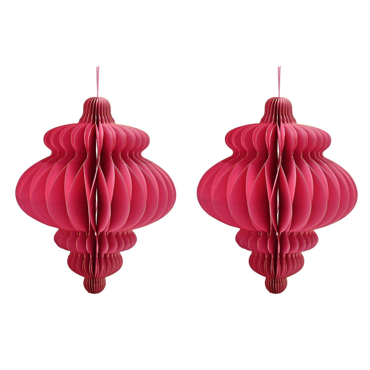 Set of 2 Gold Edge Ornate Paper Tree Decorations 15cm - Pink