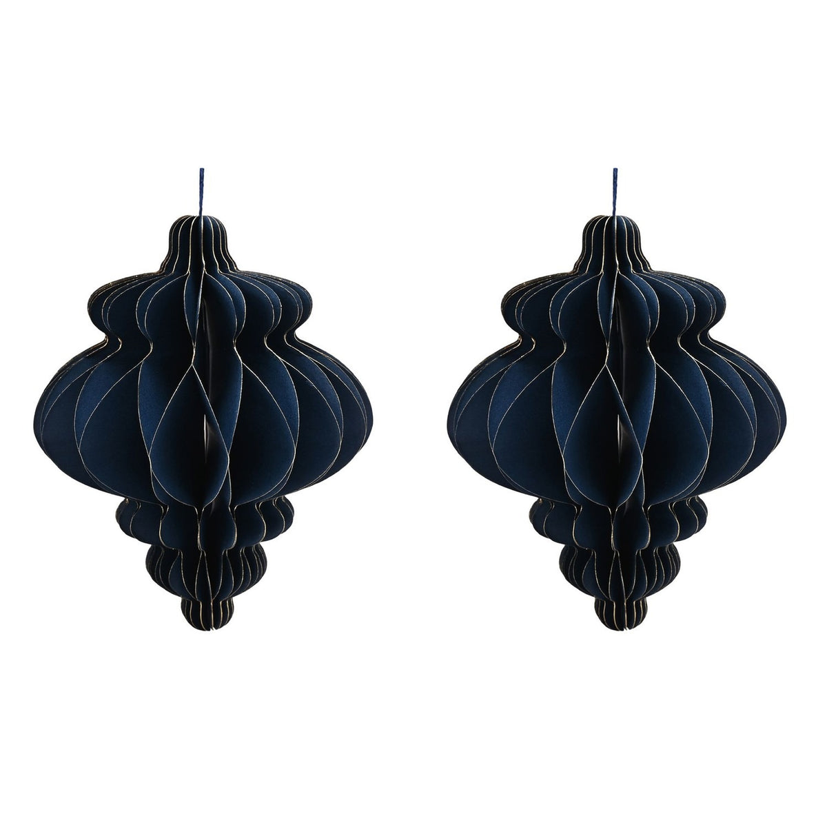 Set of 2 Gold Edged Paper Christmas Tree Decorations 15cm - Blue