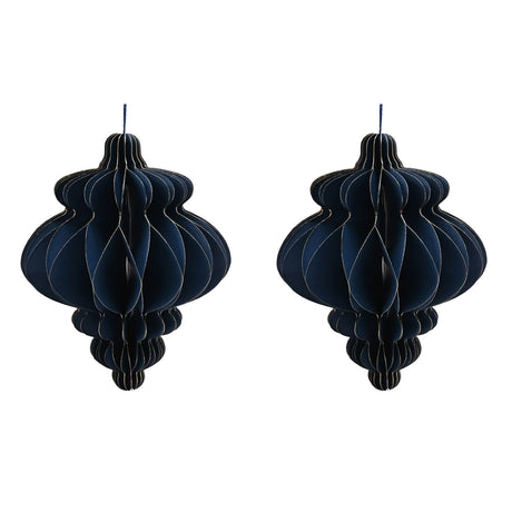 Set of 2 Gold Edged Paper Christmas Tree Decorations 15cm - Blue
