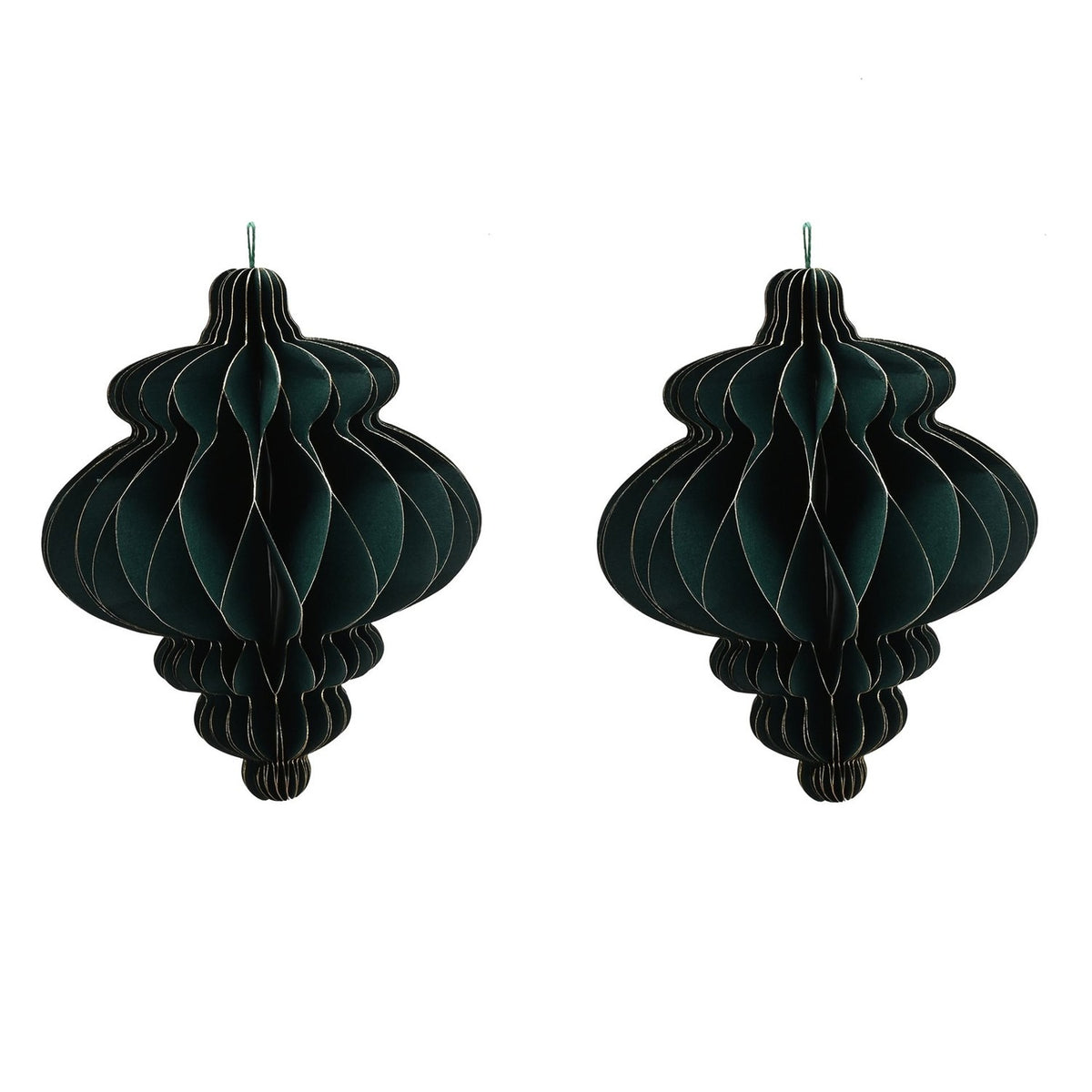 Set of 2 Paper Bauble Christmas Tree Decorations 15cm - Green