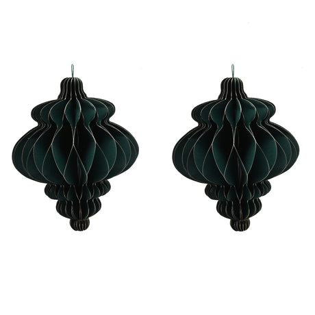 Set of 2 Paper Bauble Christmas Tree Decorations 15cm - Green