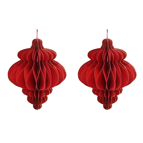 Set of 2 Ornate Paper Christmas Tree Decorations 15cm - Red