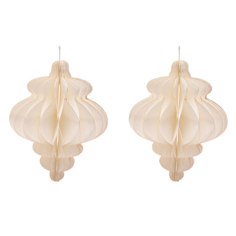 Set of 2 Paper Bauble Christmas Tree Decorations 15cm - White