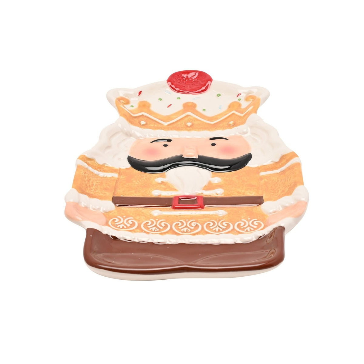 Christmas Iced Gingerbread Nutcracker Ceramic Plate - Brown
