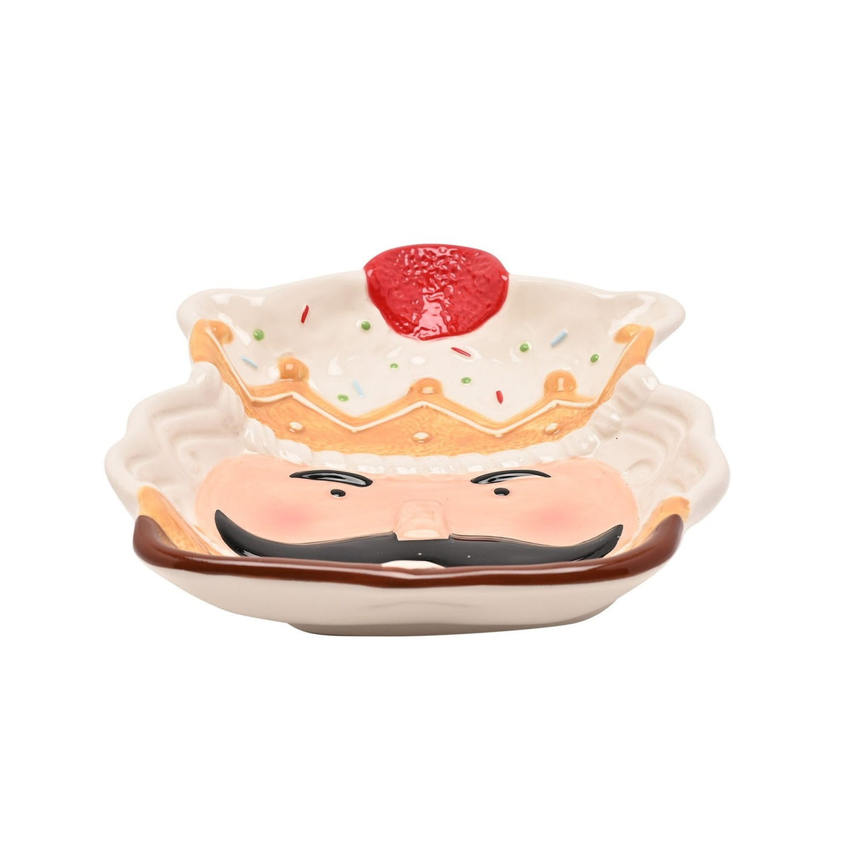 Gingerbread Nutcracker Head Ceramic Plate - White & Gold