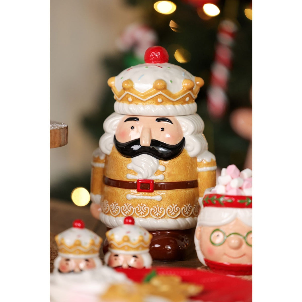 Gingerbread Nutcracker Lidded Ceramic Biscuit Barrel - Brown