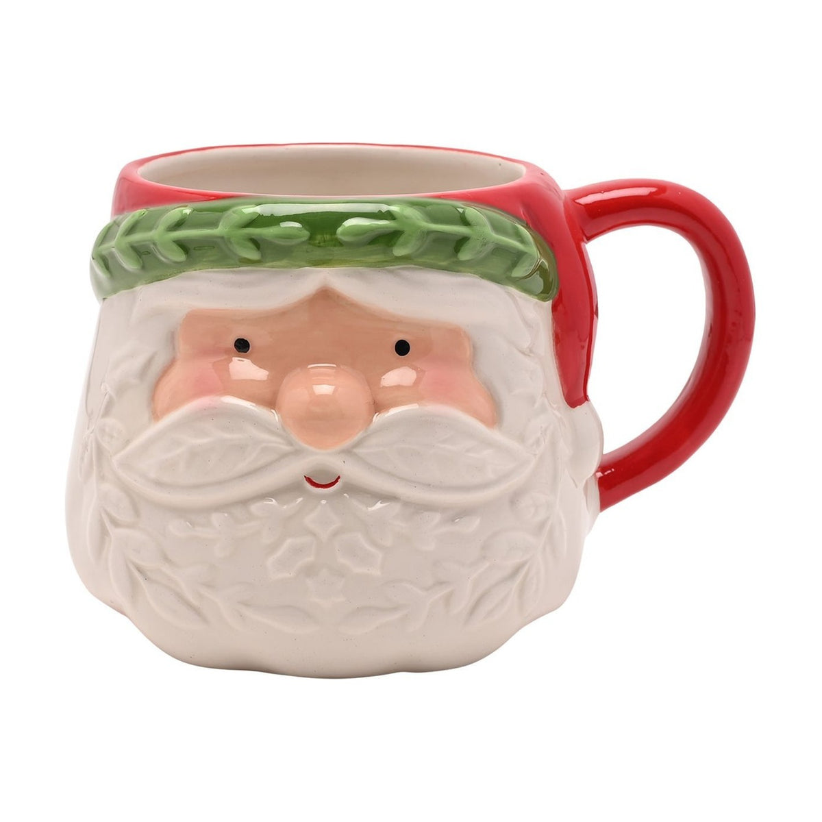 Mr Claus Santa Face Ceramic Nordic Mug with Leaf Band - Red