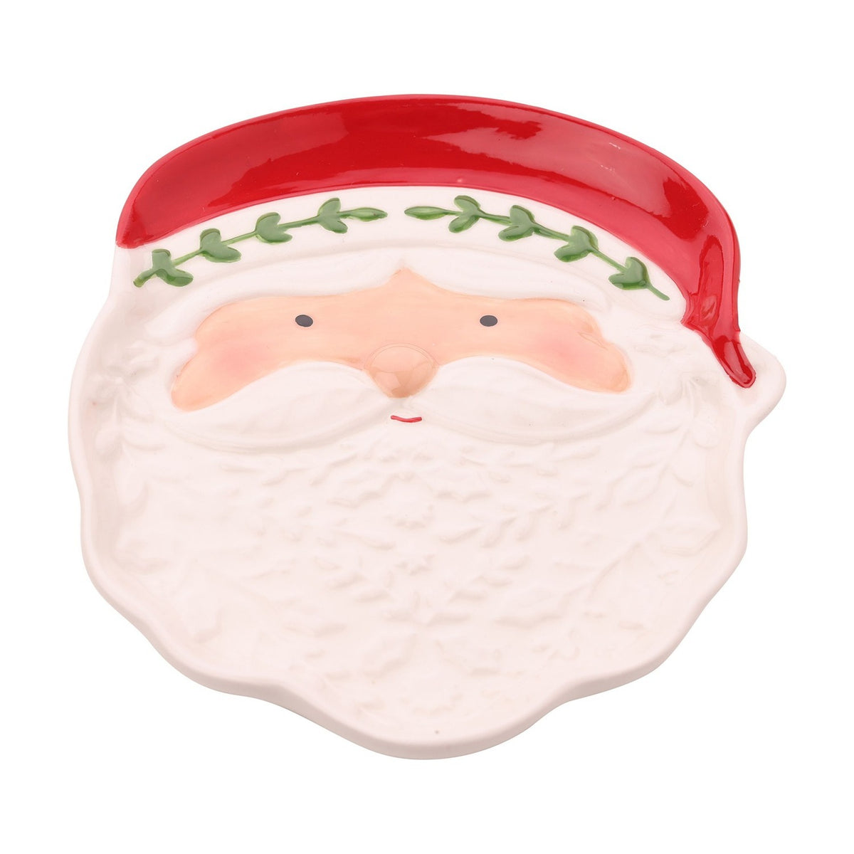Mr Claus Santa Face Nordic Ceramic Plate with Red Hat - White