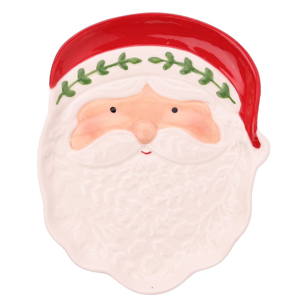 Mr Claus Santa Face Nordic Ceramic Plate with Red Hat - White