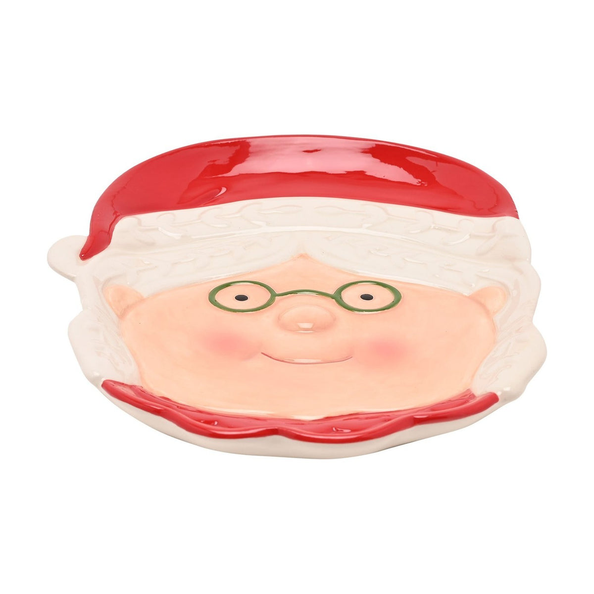 Nordic Festive Face Ceramic Plate with Glasses - Red & White