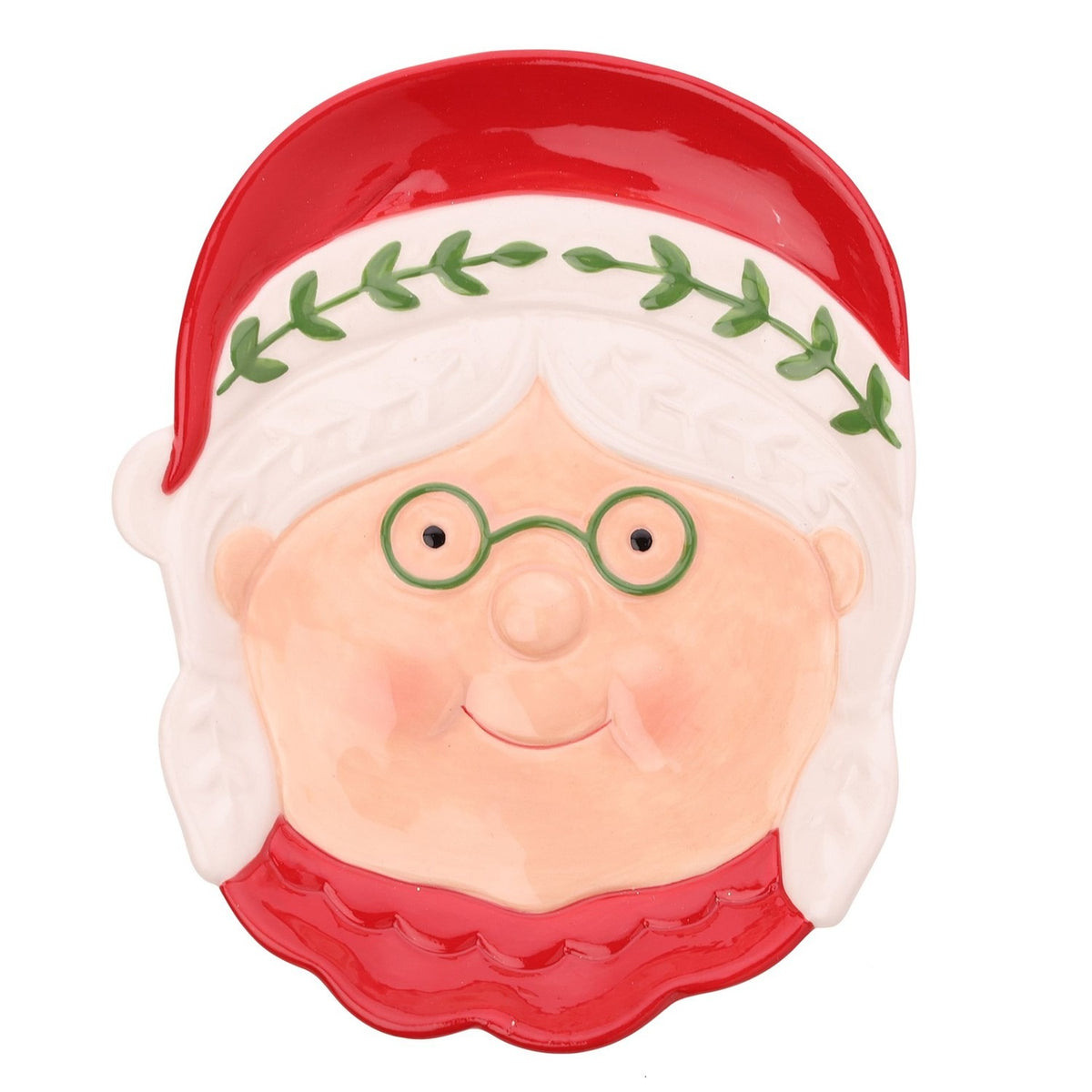 Nordic Festive Face Ceramic Plate with Glasses - Red & White
