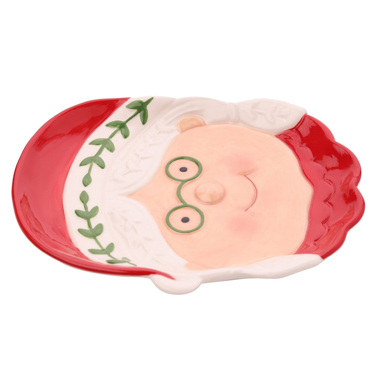 Nordic Festive Face Ceramic Plate with Glasses - Red & White
