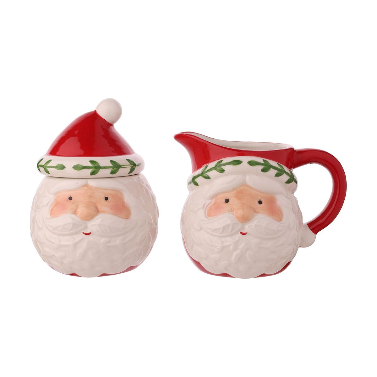 Santa Face Ceramic Nordic Lidded Sugar Bowl and Jug - Red