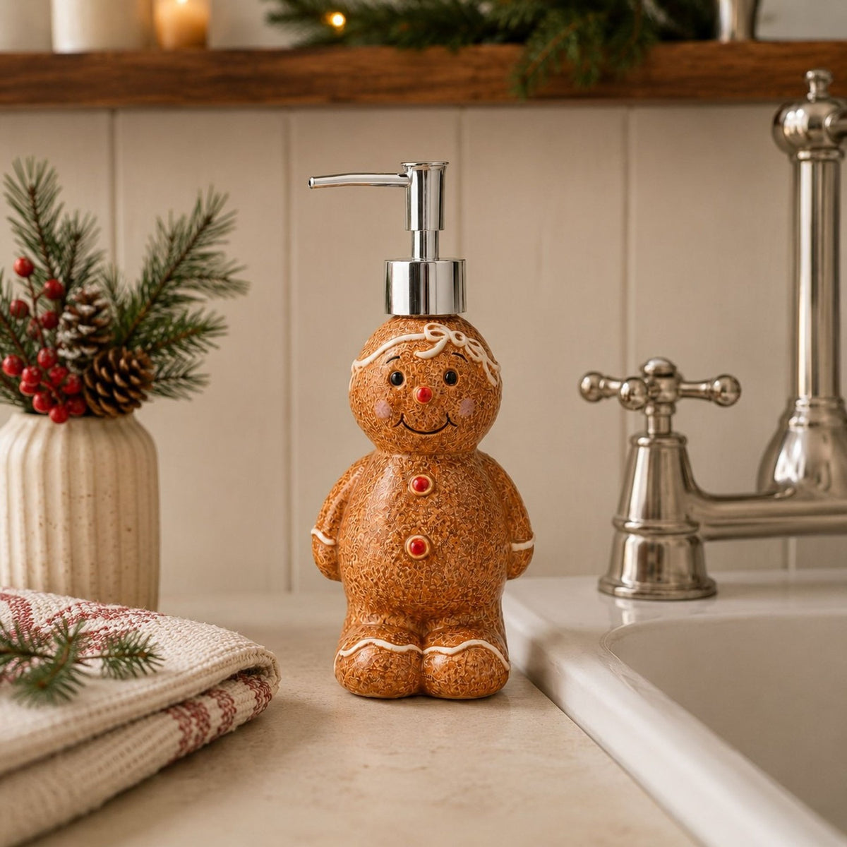 Iced Gingerbread Man Ceramic Hand Soap Dispenser - Brown