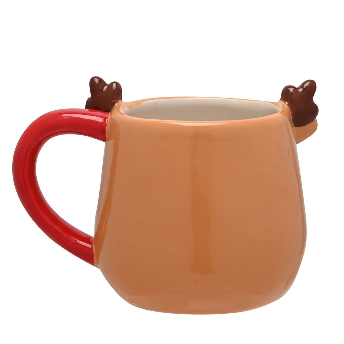 Reindeer Face Small Ceramic Mug with Antlers - Brown & Red