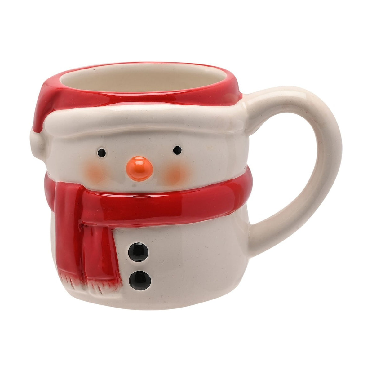 Small Snowman Ceramic Mug with Scarf and Hat - White & Red