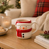 Small Snowman Ceramic Mug with Scarf and Hat - White & Red