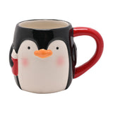 Small Penguin Ceramic Christmas Mug with Red Handle - Black