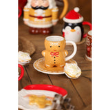 Gingerbread Man Small Ceramic Mug with Red Bow - Light Brown