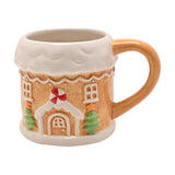 Gingerbread House Ceramic Mug with Iced Rim - Light Brown