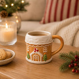 Gingerbread House Ceramic Mug with Iced Rim - Light Brown