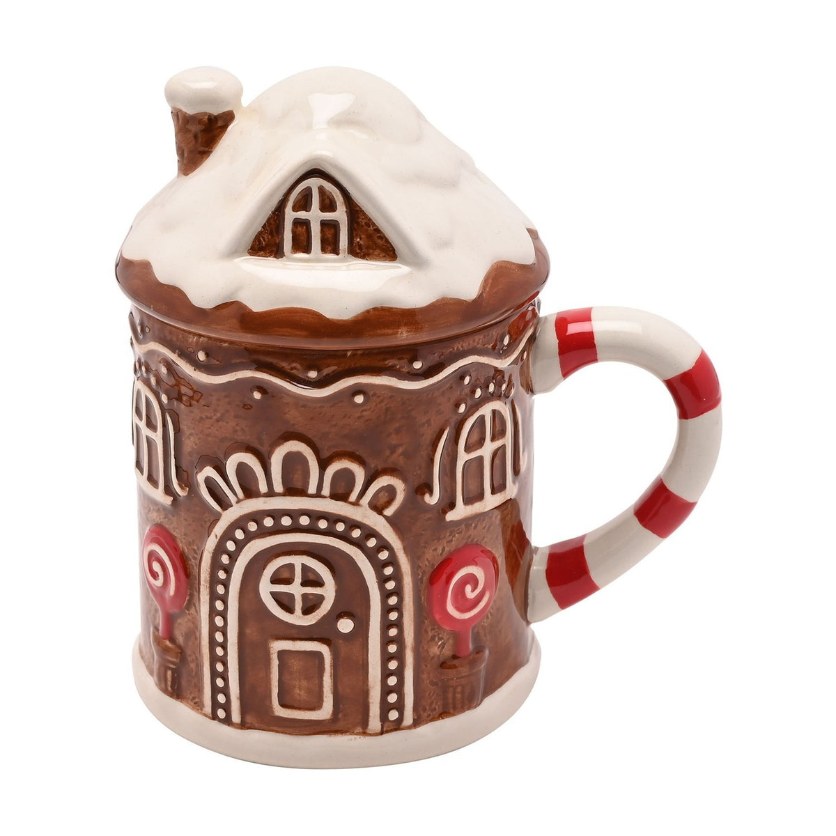 Dark Gingerbread House Ceramic Mug with Roof Lid - Brown