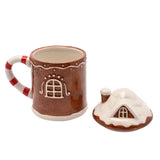 Dark Gingerbread House Ceramic Mug with Roof Lid - Brown
