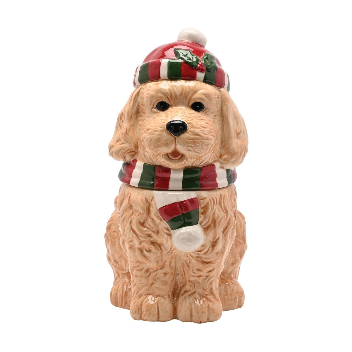 Christmas Cockapoo Ceramic Biscuit Barrel - Light Brown