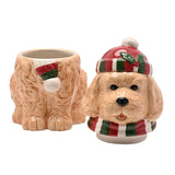 Christmas Cockapoo Ceramic Biscuit Barrel - Light Brown