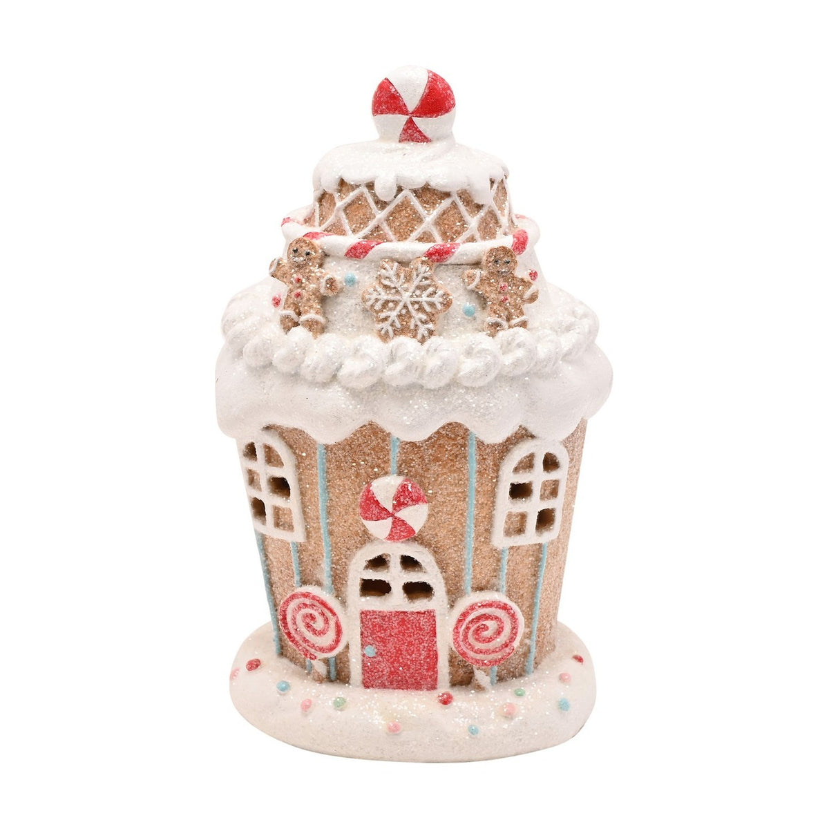 Candy Cane Gingerbread House Plastic Light-Up Decoration - Brown