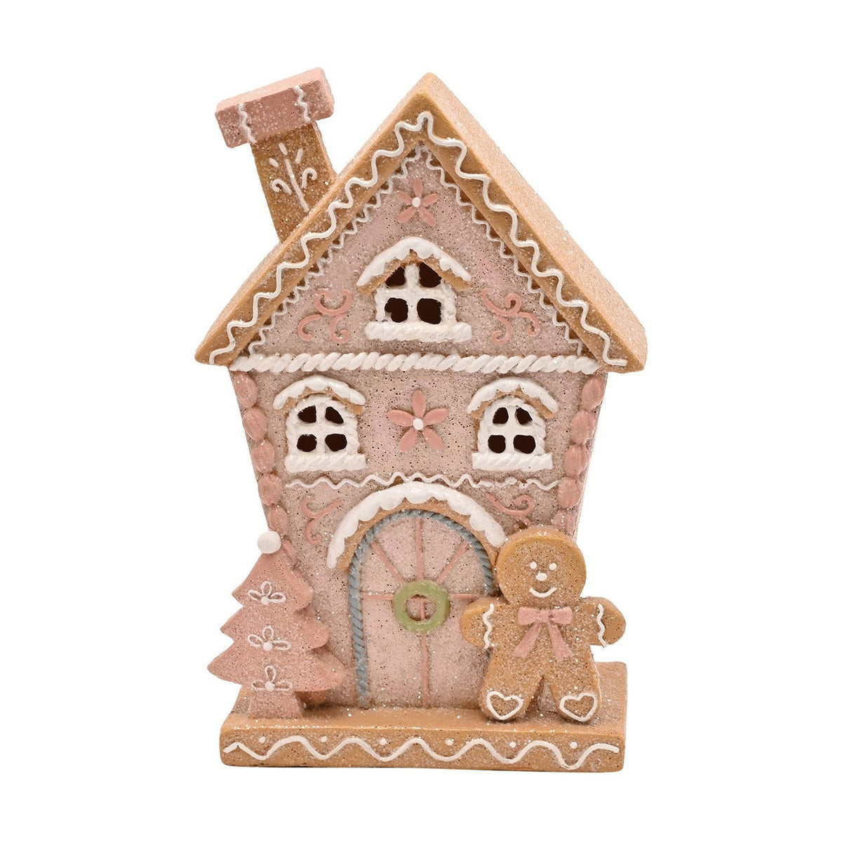 Illuminated Gingerbread House Decoration - Pink & Light Brown