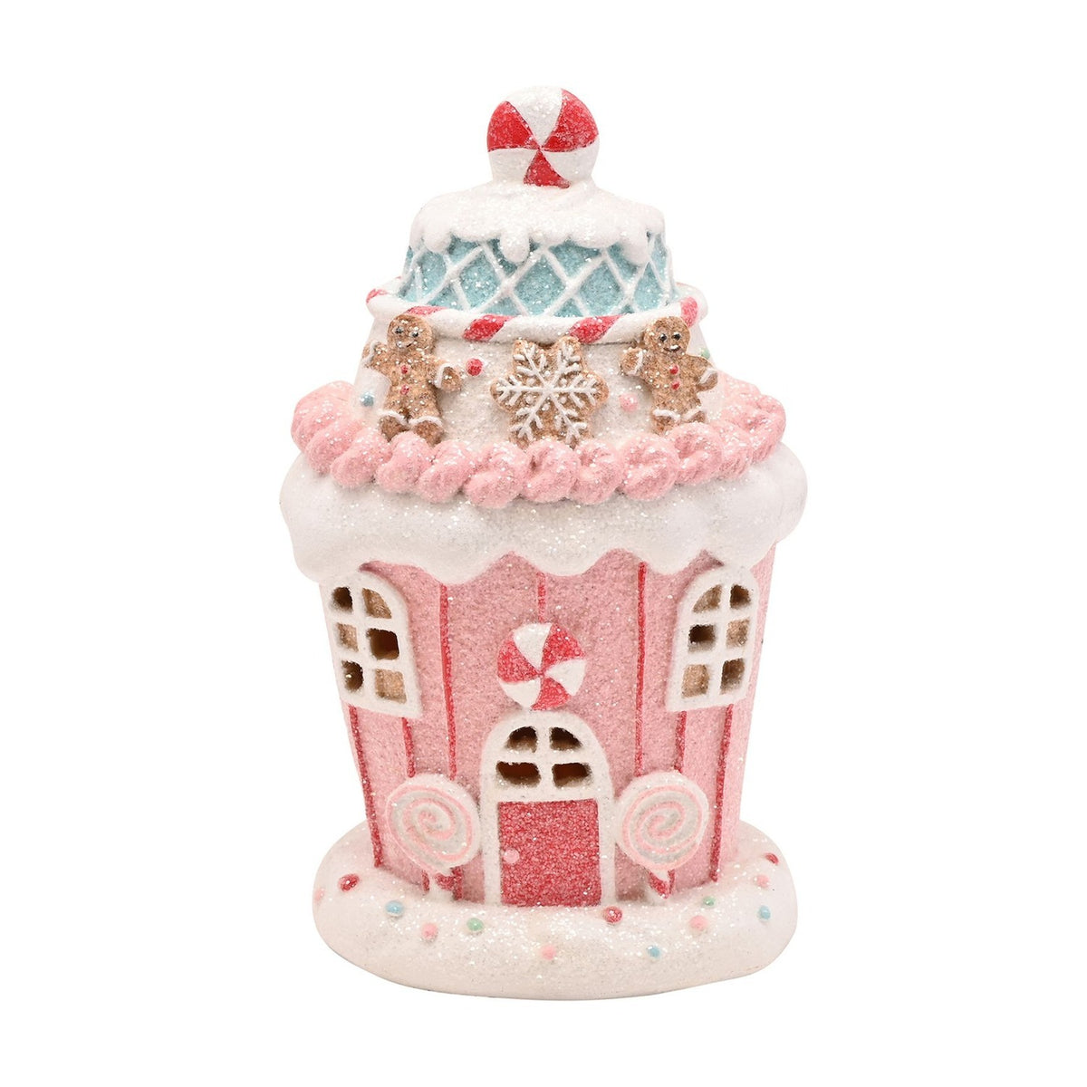 Cupcake Gingerbread House Light-Up Decoration - Pink & White