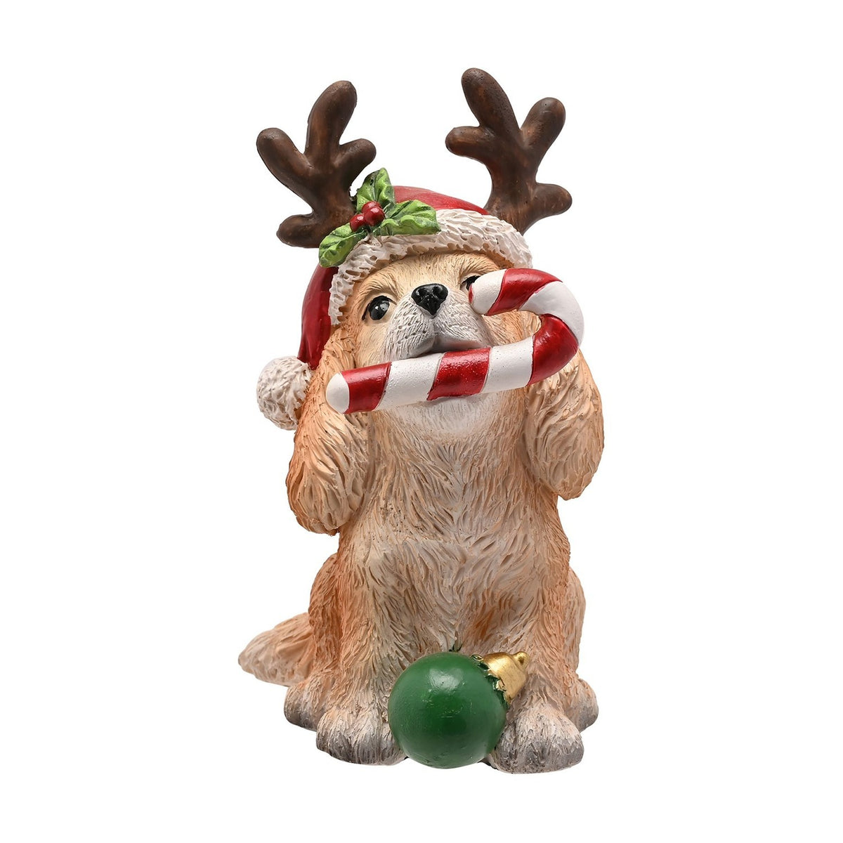 Santa Hat Dog Christmas Decoration with Candy Cane - Brown