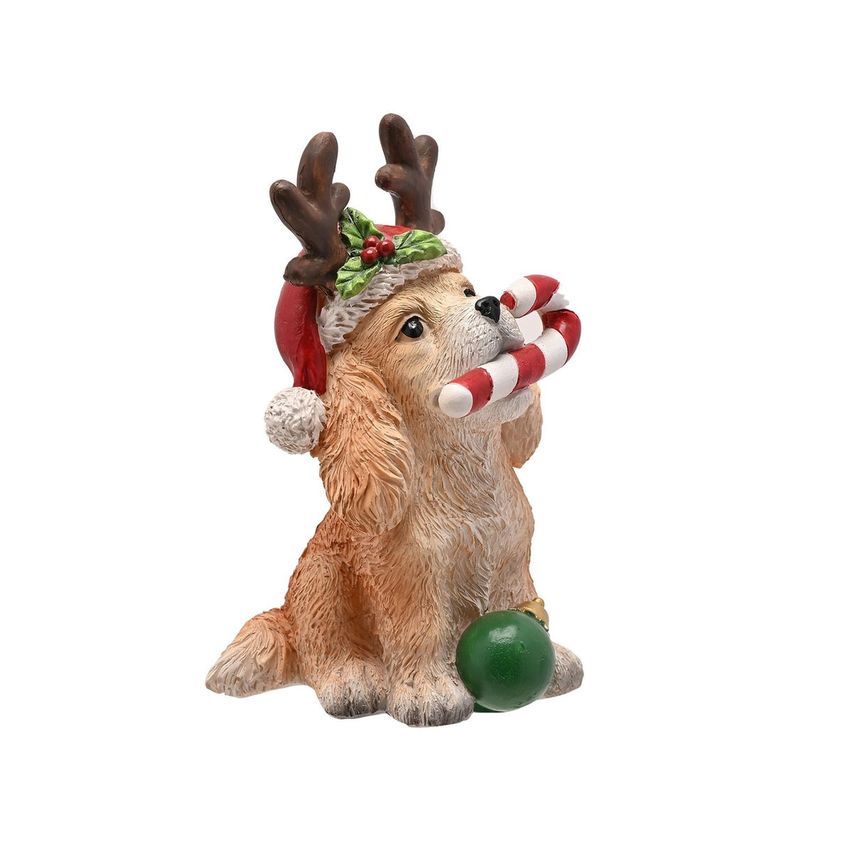 Santa Hat Dog Christmas Decoration with Candy Cane - Brown