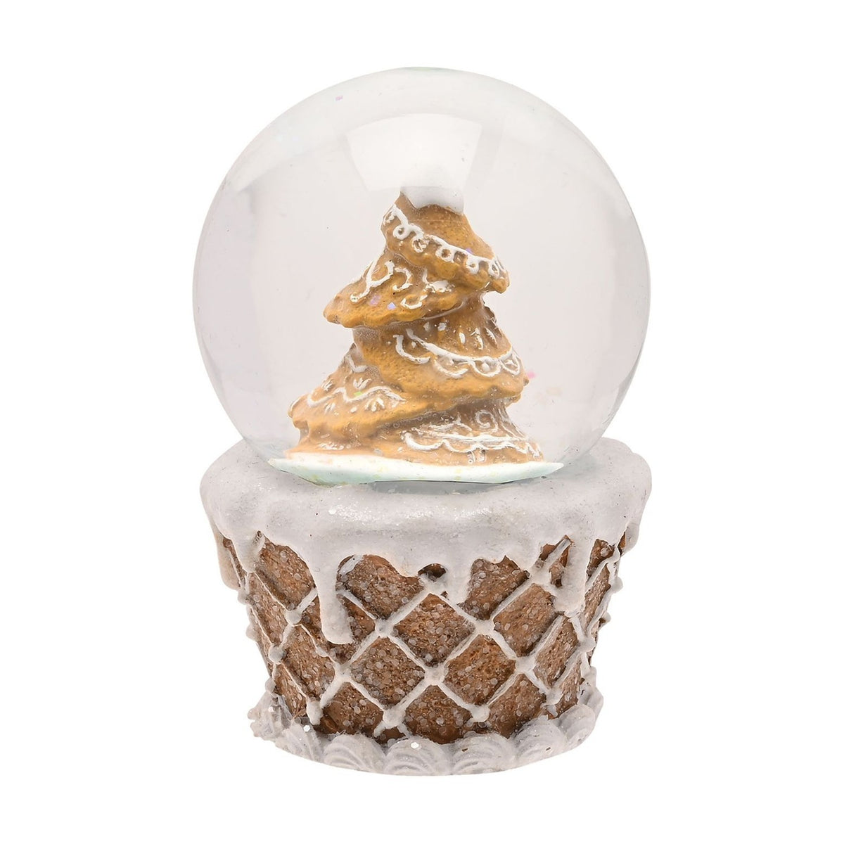 Gingerbread Tree Snow Globe with Lattice Base 10cm - Brown