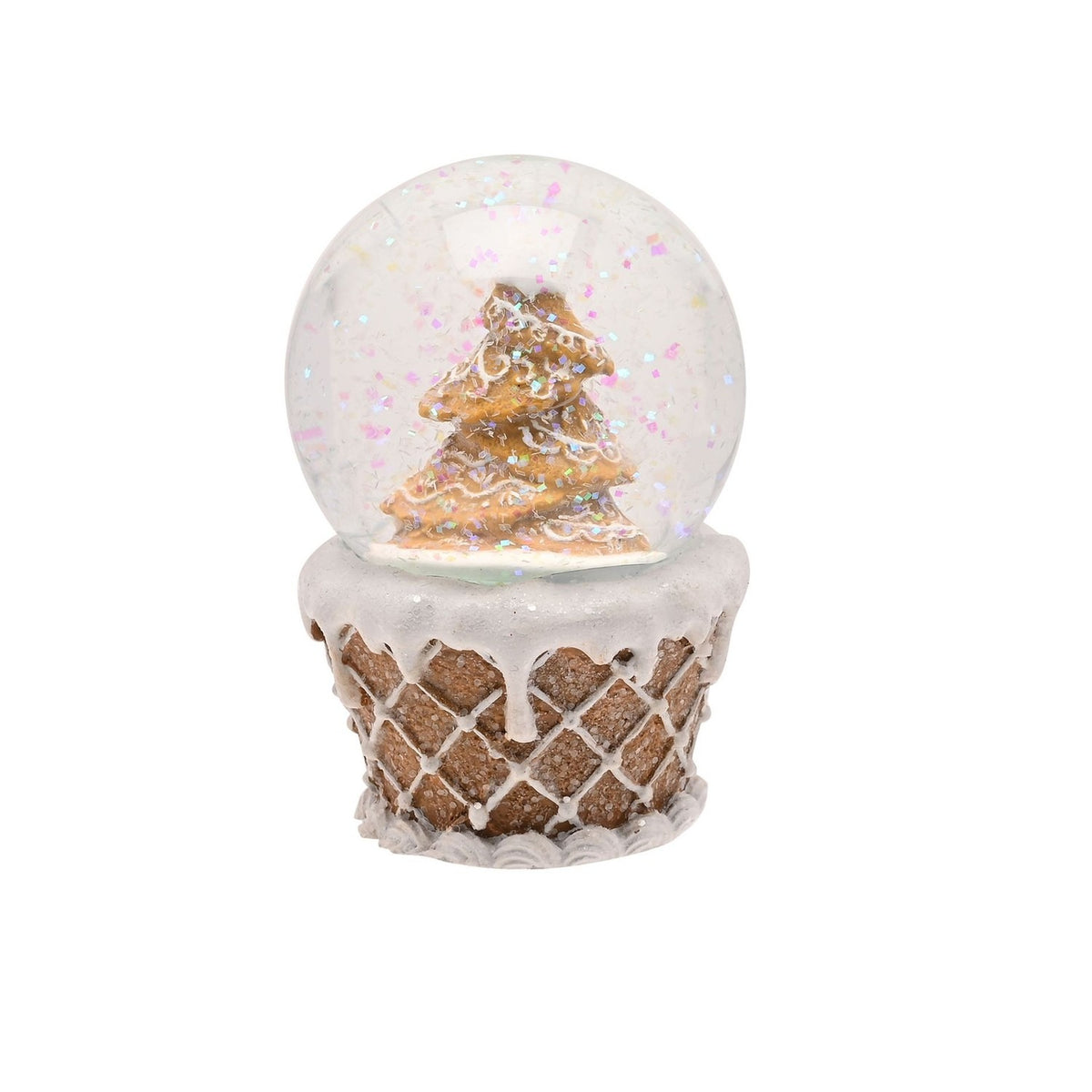 Gingerbread Tree Snow Globe with Lattice Base 10cm - Brown