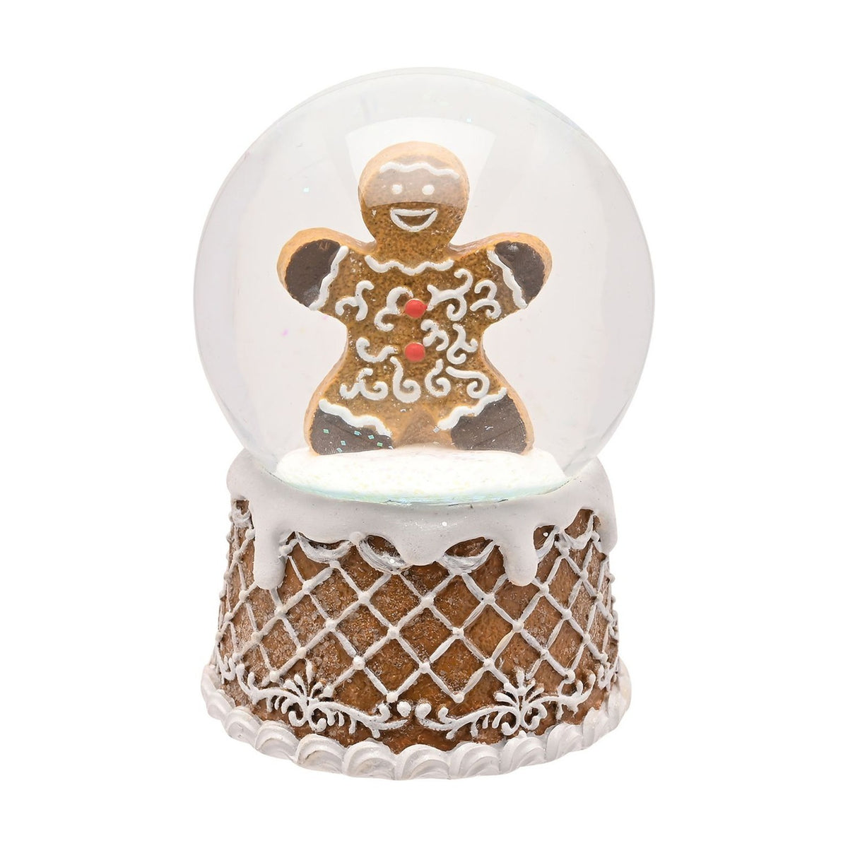 Gingerbread Man Resin Snow Globe with Iced Base 15cm - Brown