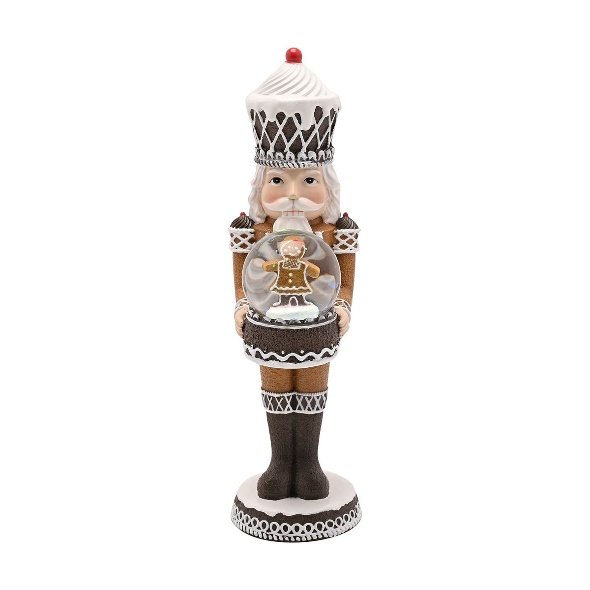 Dark Gingerbread Nutcracker Decoration with Globe 23cm - Brown