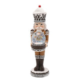 Dark Gingerbread Nutcracker Decoration with Globe 23cm - Brown
