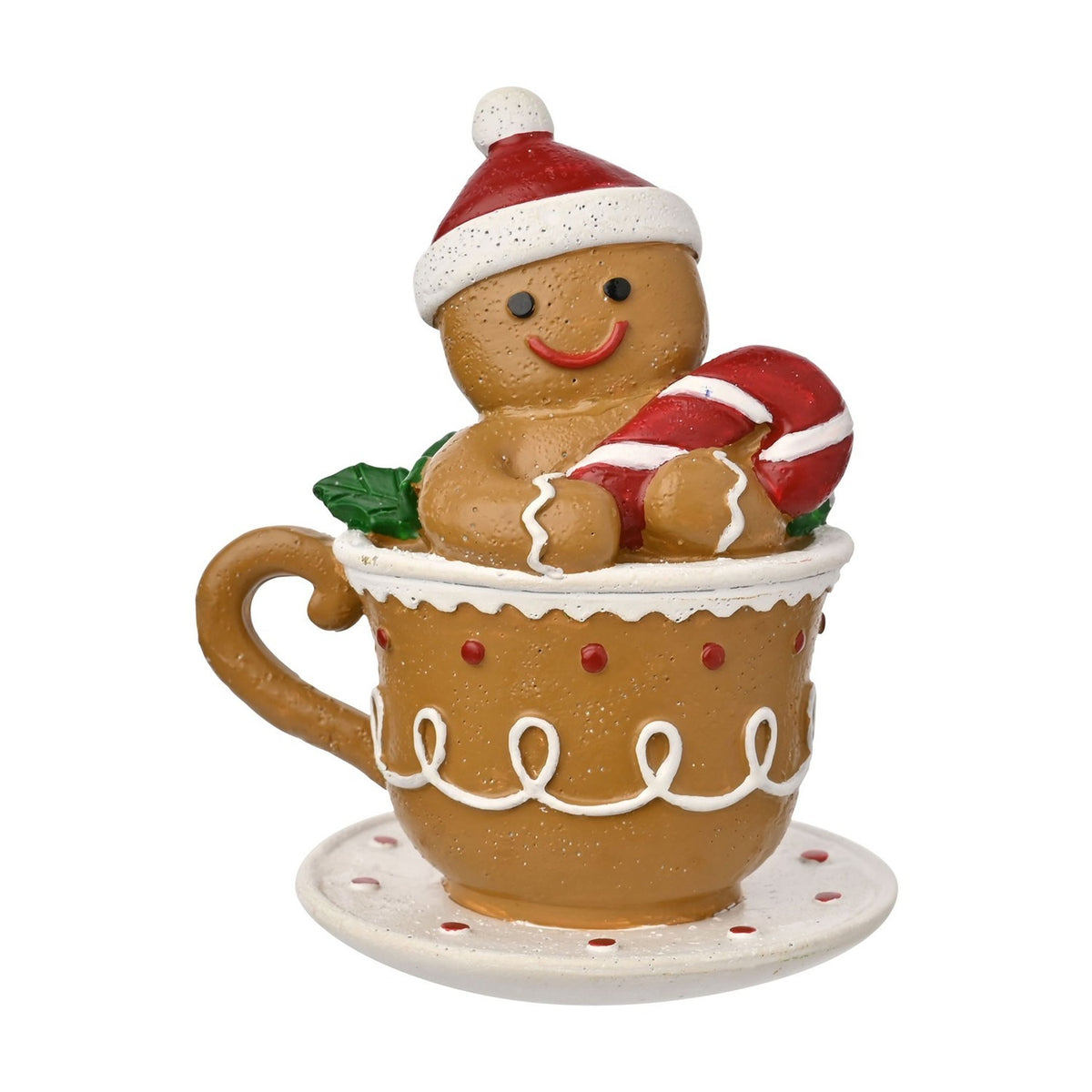 Gingerbread Teacup Resin Decoration - Light Brown & White