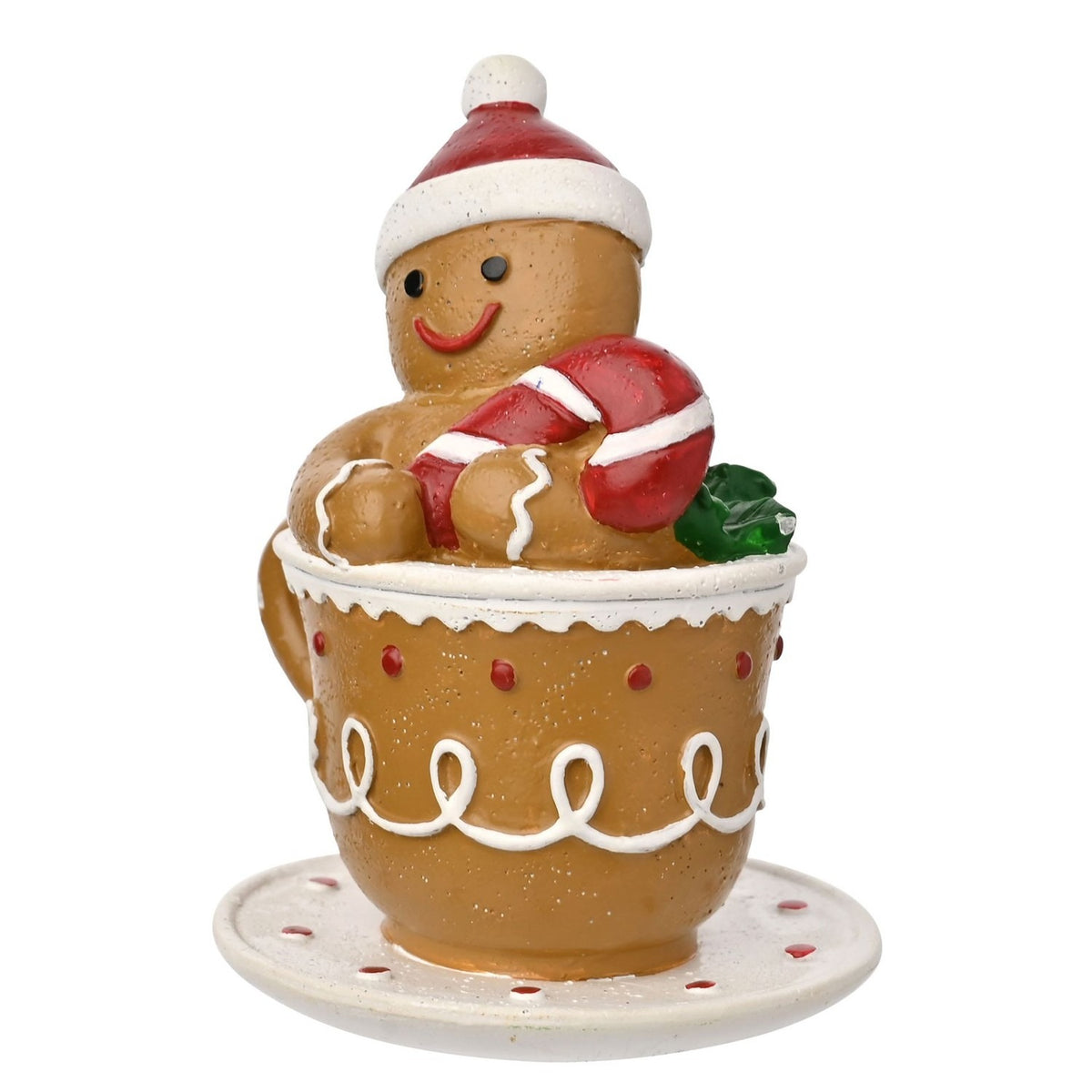 Gingerbread Teacup Resin Decoration - Light Brown & White