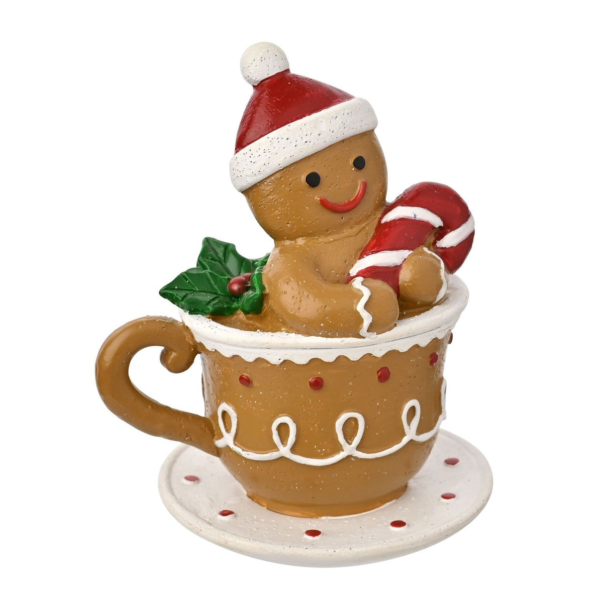 Gingerbread Teacup Resin Decoration - Light Brown & White
