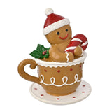 Gingerbread Teacup Resin Decoration - Light Brown & White
