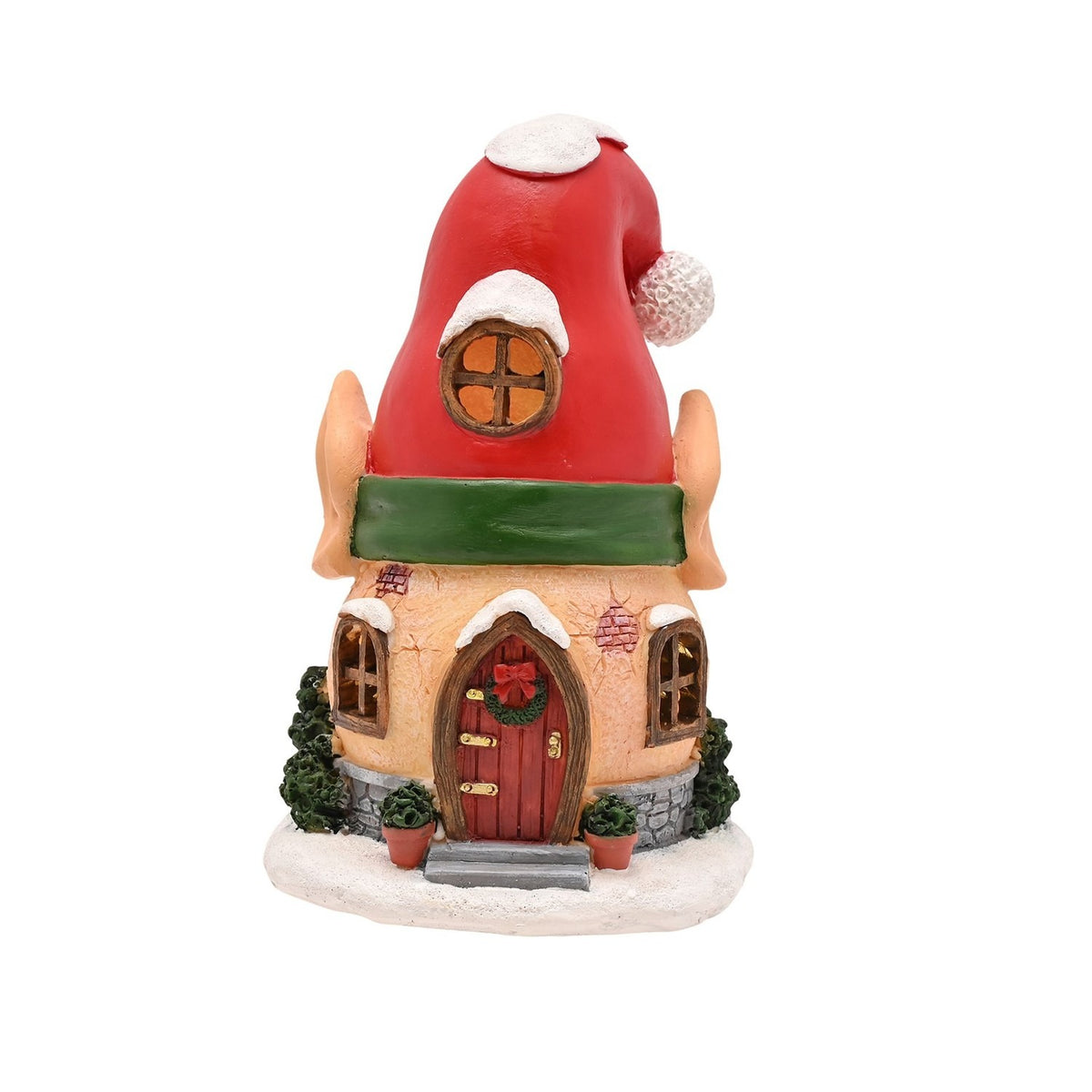 Elf House Christmas Light-Up Decoration with Hat Roof - Red
