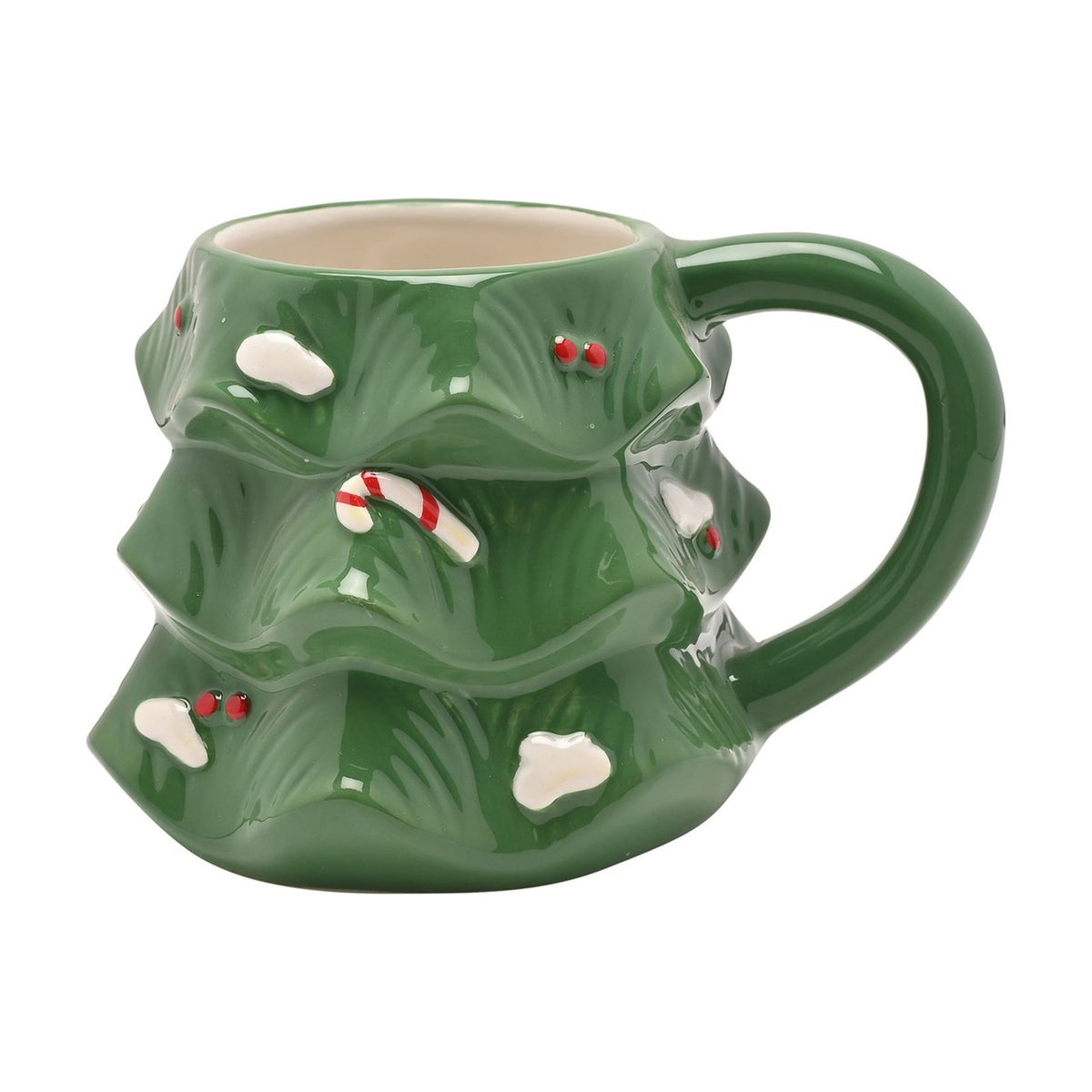 Snow and Berry Christmas Tree Earthenware Mug 400ml - Green